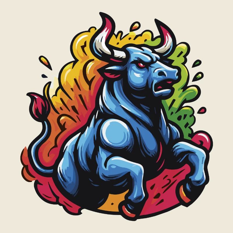 Farbenfroher wütender Stier - 1