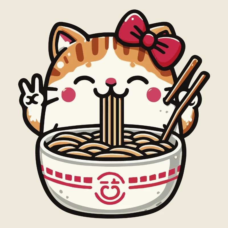 Chat Kawaii mignon mangeant des Ramen 2