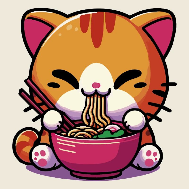 Cute Kawaii Neko Cat eating Ramen 1