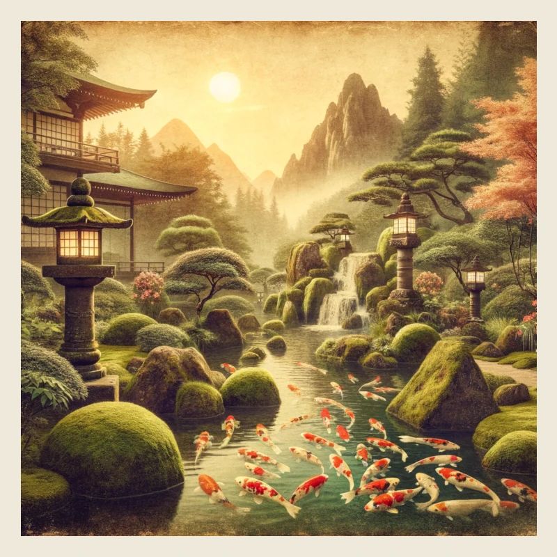 Japan Vintage Kois Moos Wasserfall