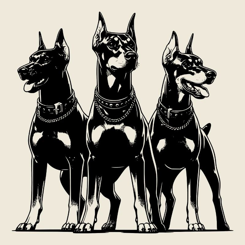 Drei elegante wachsame Dobermänner Hunde
