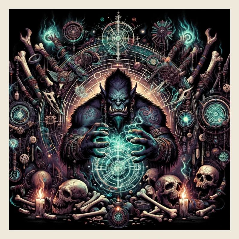 Ork inmitten einer mystischen und kraftvollen Szene