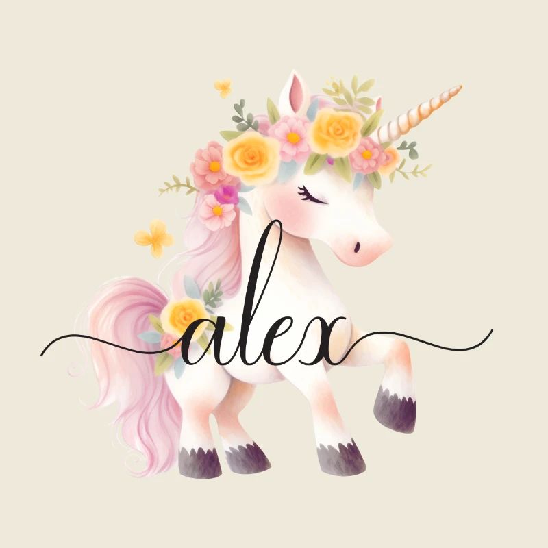 Alex! Einhorn-Blumen Design, personalisierbar