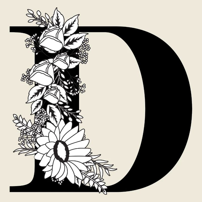 Black and white floral letter d