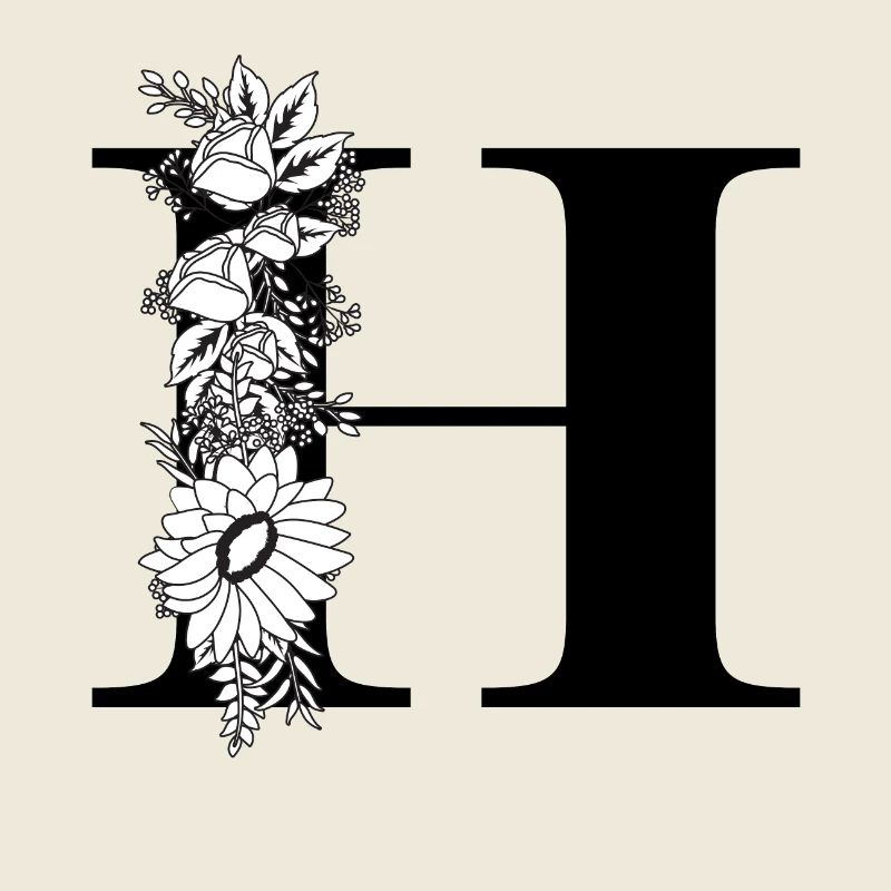 Letter h floral black and white