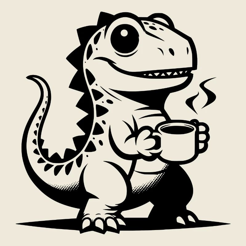 Bébé Dino avec tasse à café drôle de petit dinosaure