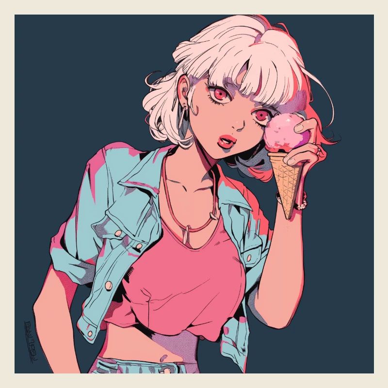 des années 80 anime fille calmant impression de mode de haute qualité