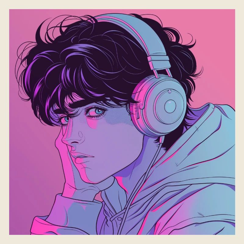 Années 80 Anime Guy Calmant Impression de mode de haute qualité