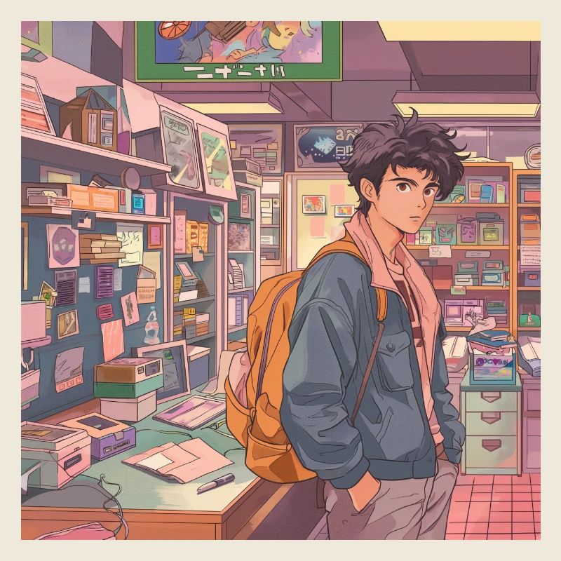 Années 80 Anime Guy Calmant Impression de mode de haute qualité