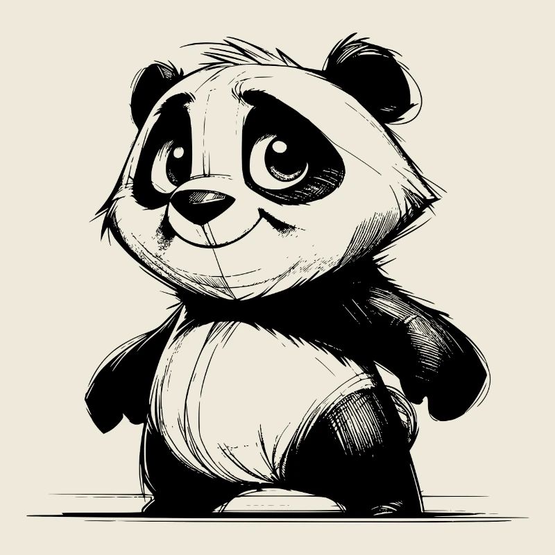 Cute Panda Baby Bear with Big Eyes Sketch