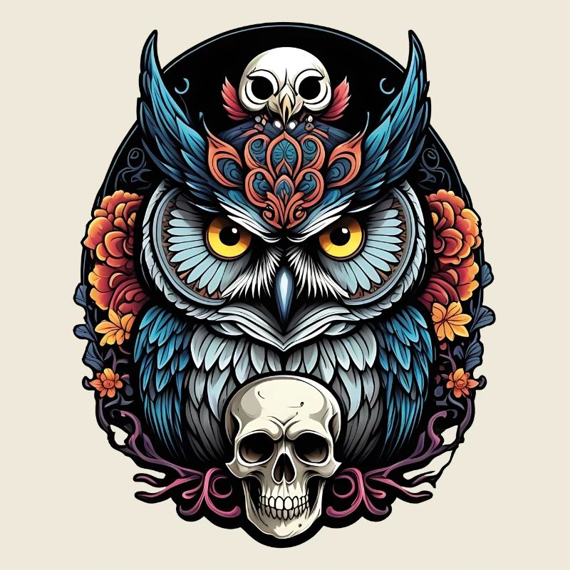 Dekorative Eule mit Skull und Rosenblüten