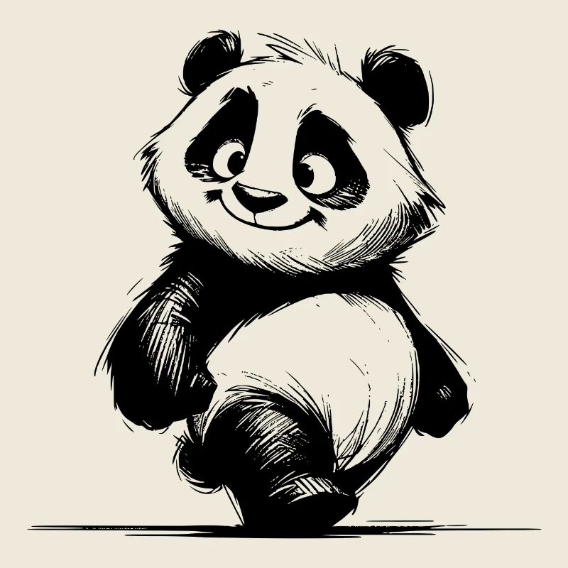Cuddly Bear Kids Panda Baby Pencil Sketch