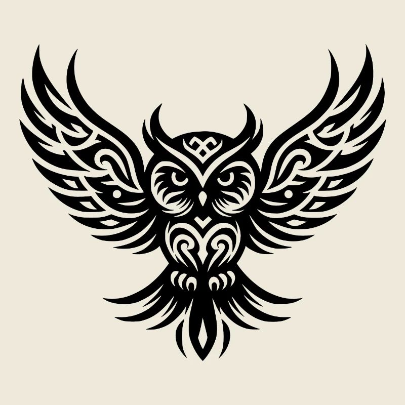 Eule auf breiten Schwingen im Tattoo Flügel Style