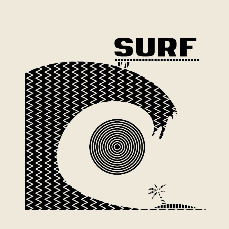 Surf, soleil, océan, et formes géométriques (noir)