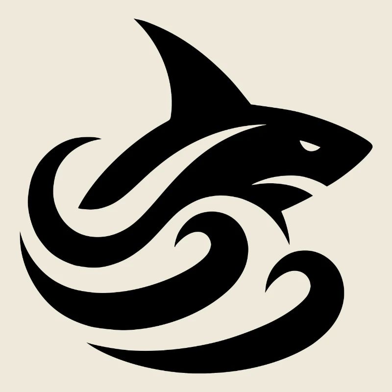 Shark in Waves Tattoo Logo Style
