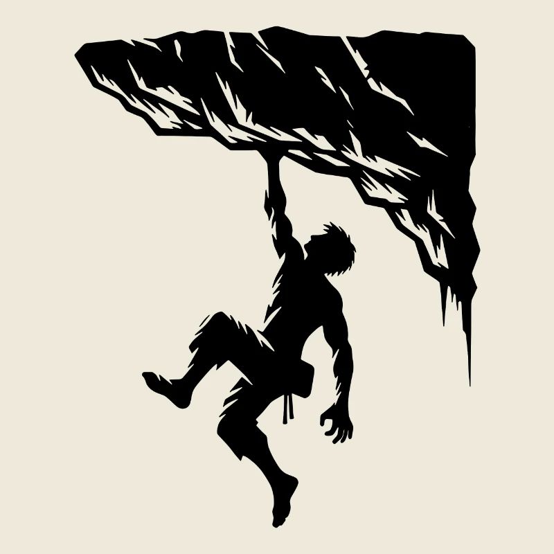 Überhang Felsen mit Mann beim Freiklettern