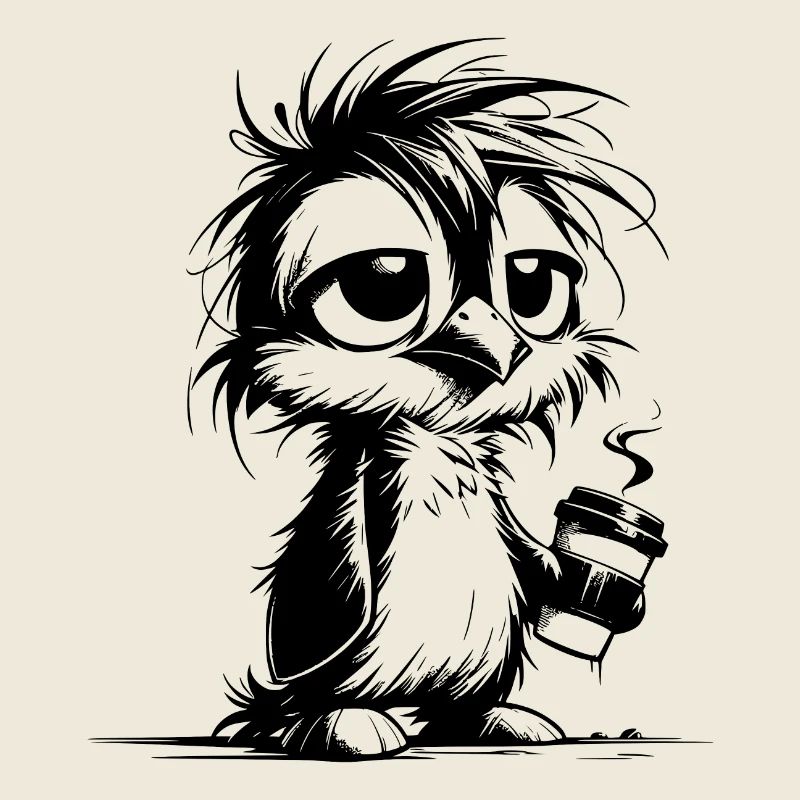 Really tired penguin not rested with coffee
