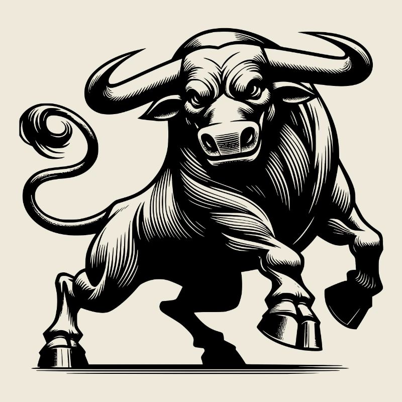 Evil strong bull with huge horns