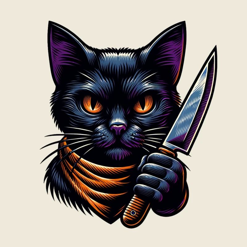 Evil cat with knife