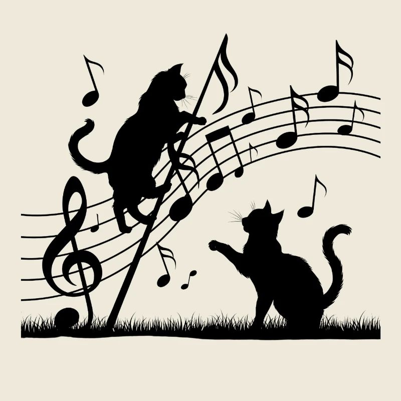Schwarze Katzen Muster spielen mit Musiknote