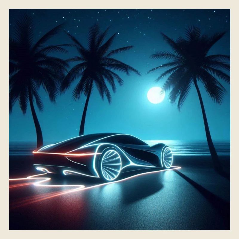 Futuristic Car Moonlit Ride: Drive into Tomorrow