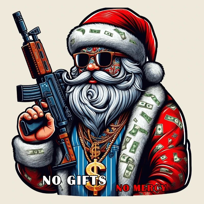 Weihnachtsmann mit AK 47 und lustigem Spruch