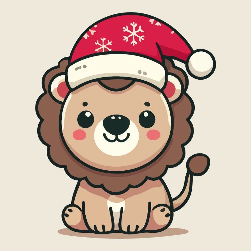 Mignon bébé lion avec chapeau de père Noël sur