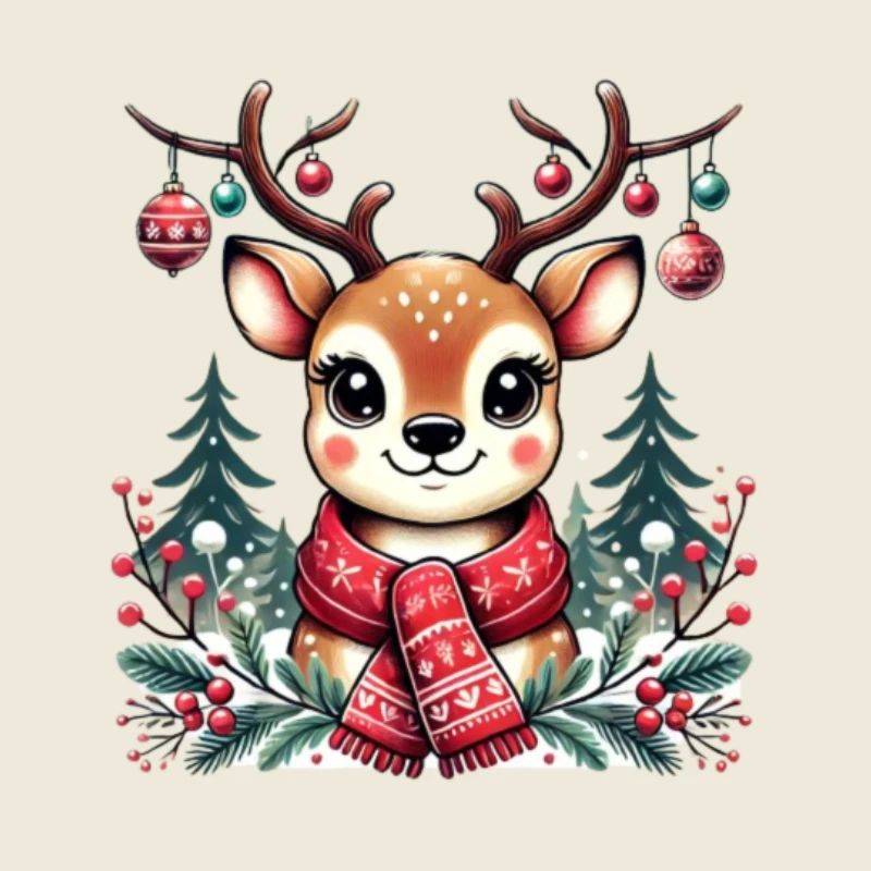 Renne avec écharpe – T-shirt de Noël festif