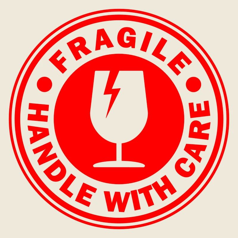 Fragile round circle stamp handle with care