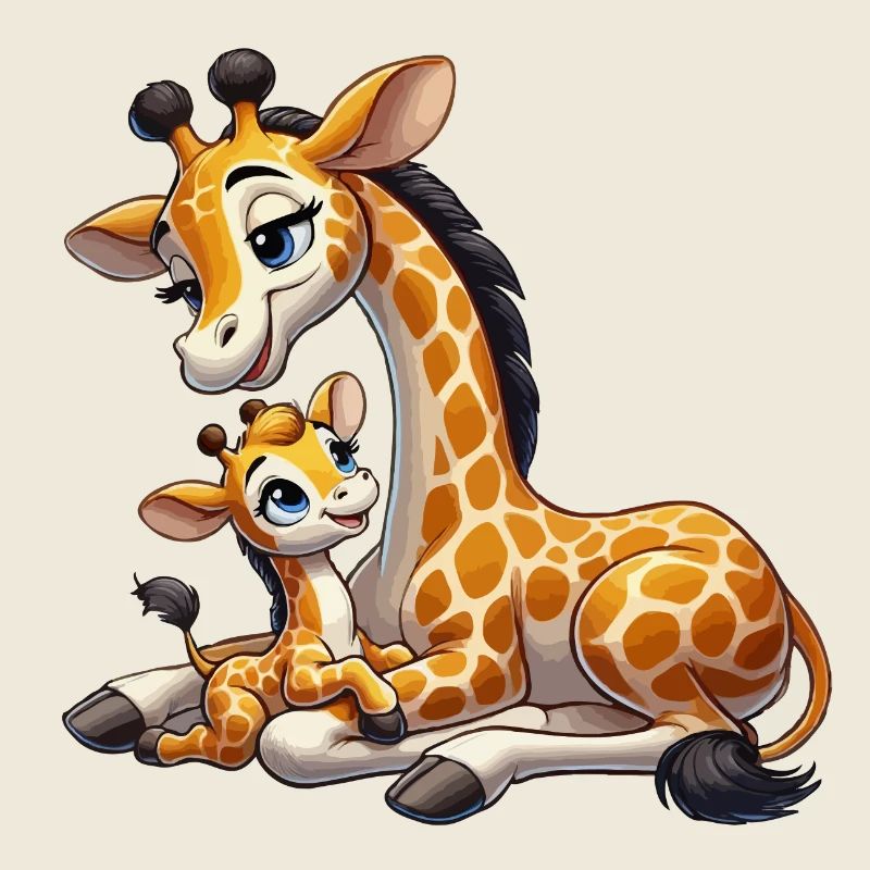 Giraffe mother with child
