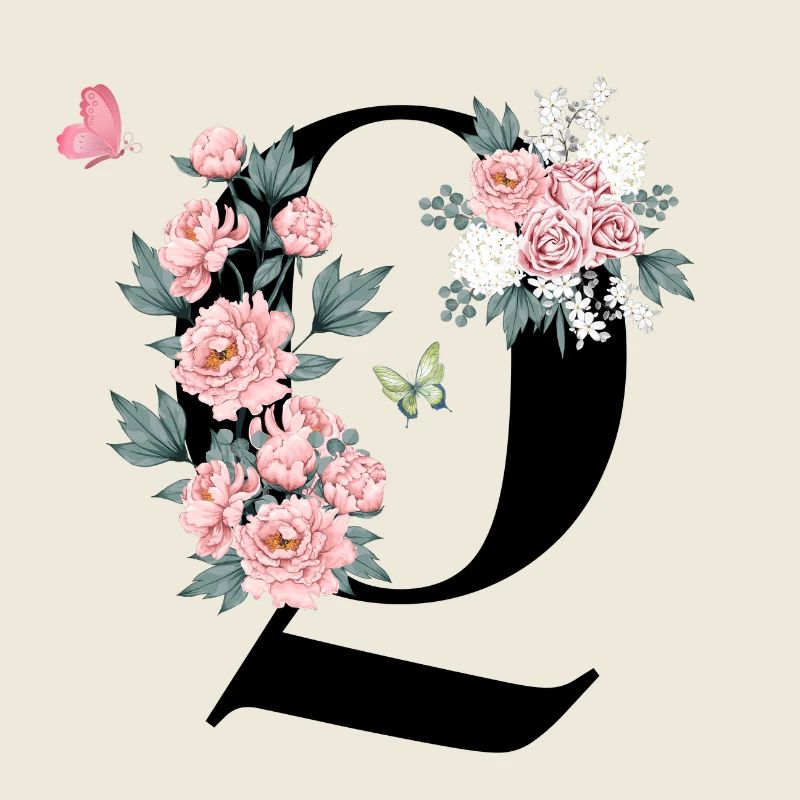 Lettre q fleurs rose