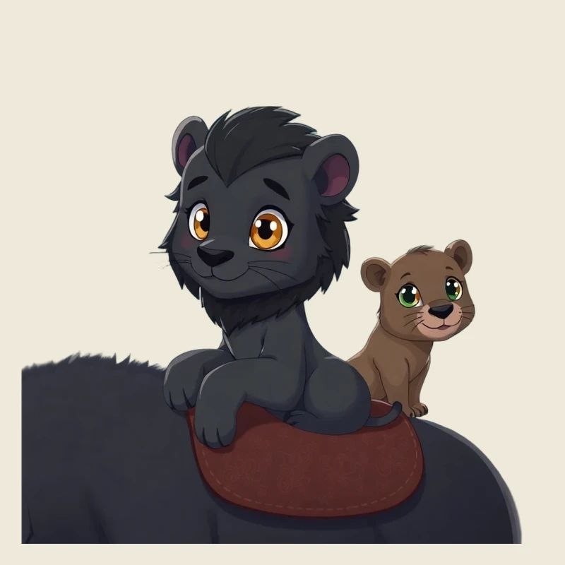 2 cute lions on a back