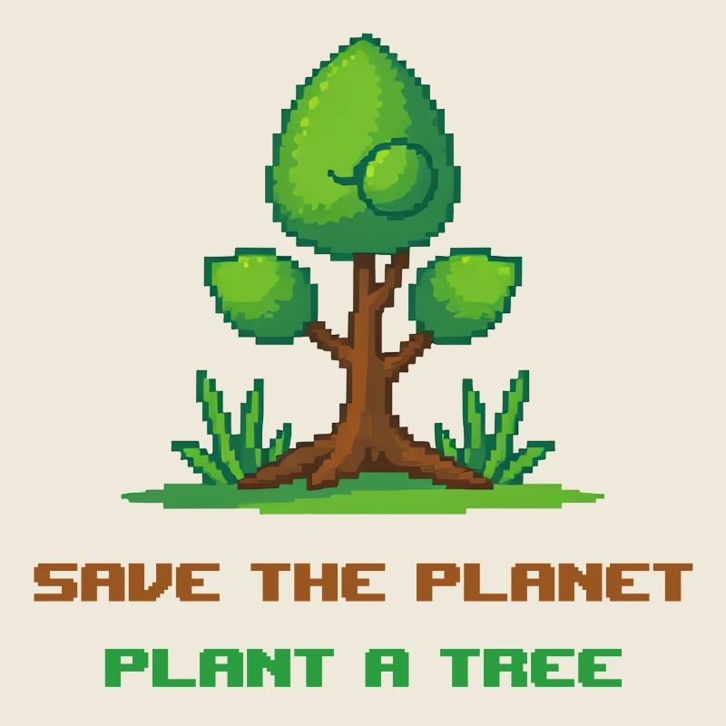 Pixel art tree "save the planet, plant a tree"