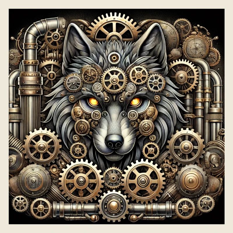 Mecha Wolf Steampunk Guardian