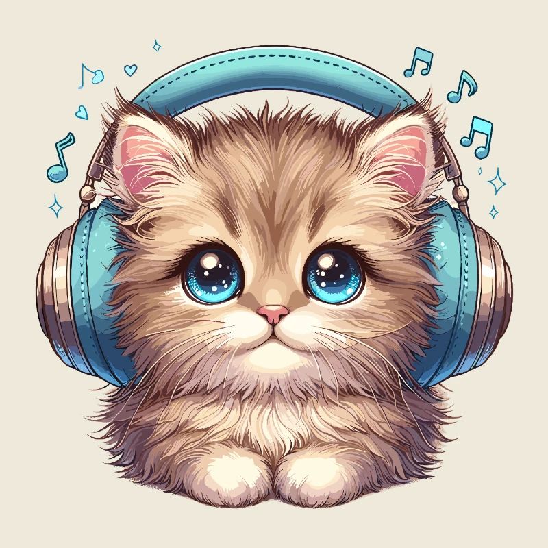 Chat mignon avec des écouteurs Doodle
