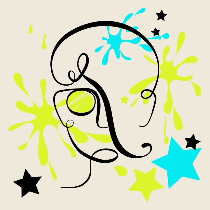 Das Gesicht mit Flecken und Sternen herum