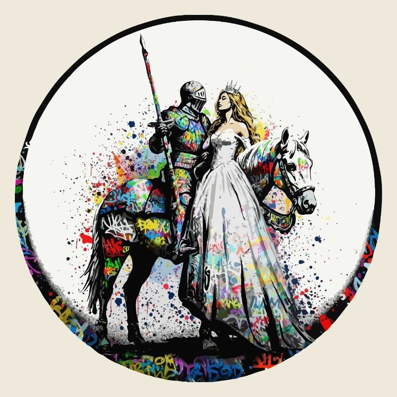 Chevalier en armure brillante avec graffiti de princesse