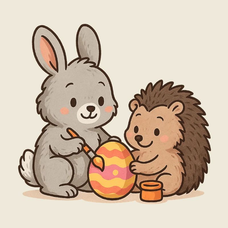 Rabbit & Hedgehog Painting Easter Eggs – Sweet Easter Duo