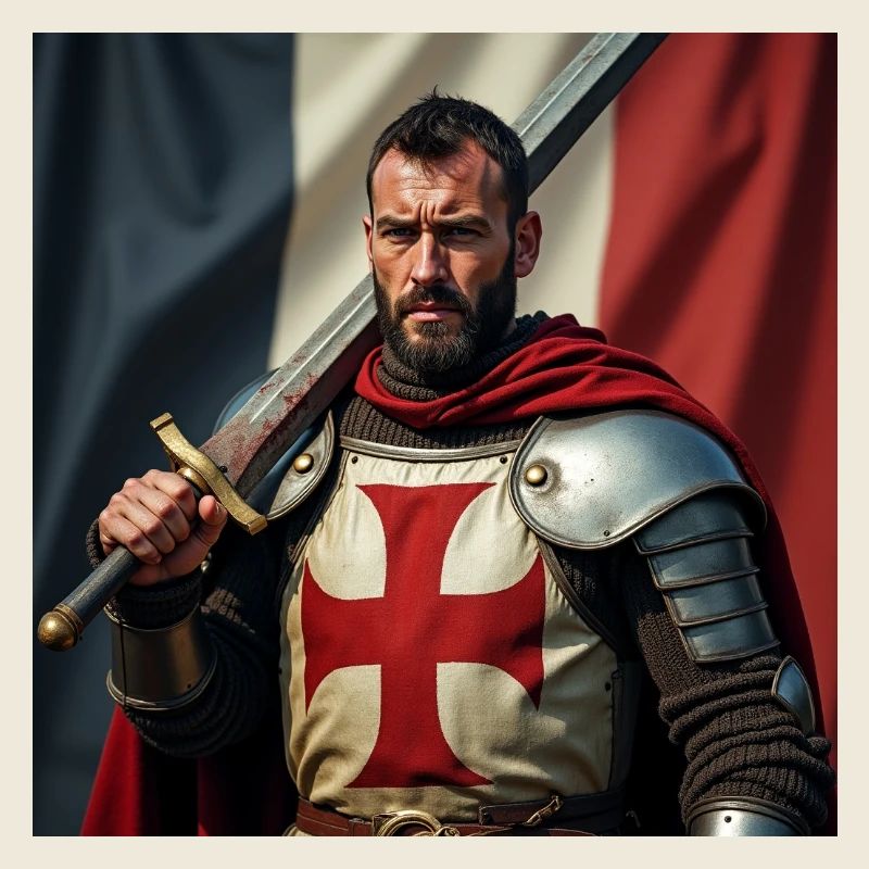 Flux Dev a worn battlehardened knight charlemagne