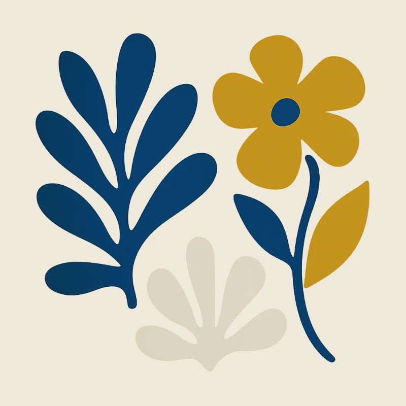 Floral Composition – Blue & Mustard
