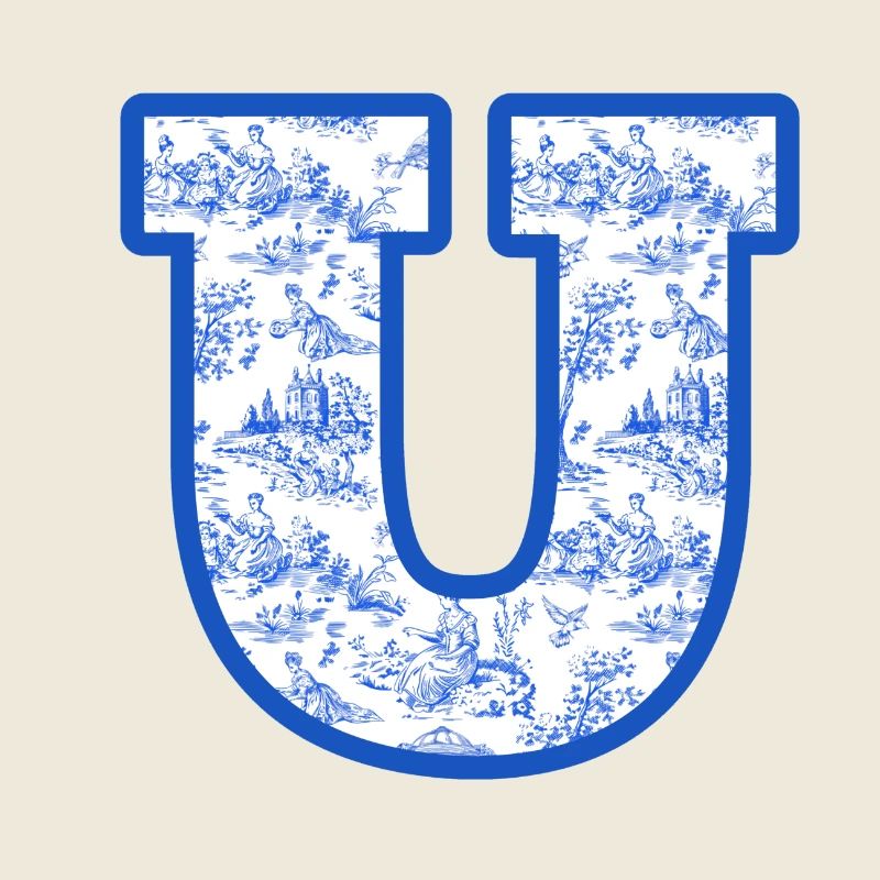 Lettre u chinoiserie bleu