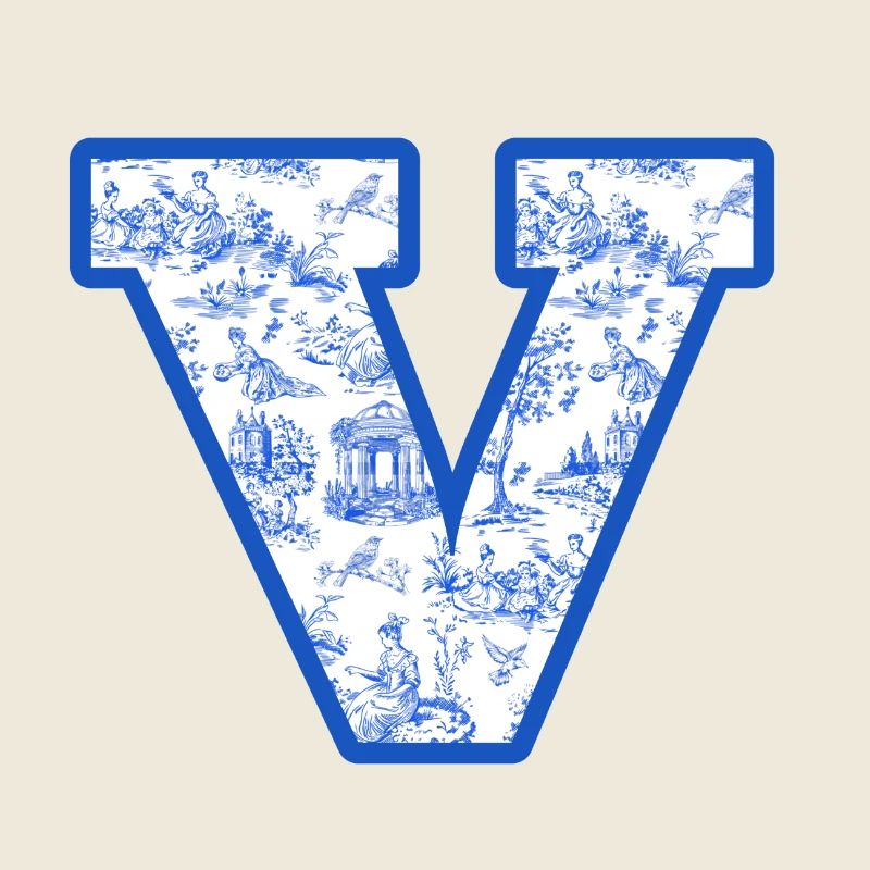 Chinoiserie mit dem Buchstaben v blau