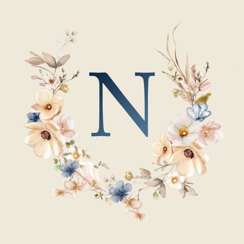 N Monogram, Floral, Boho