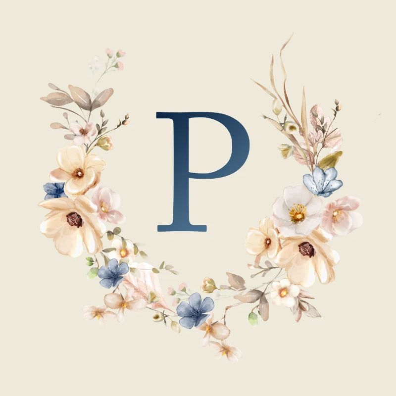 P Monogramm , Floral, Boho