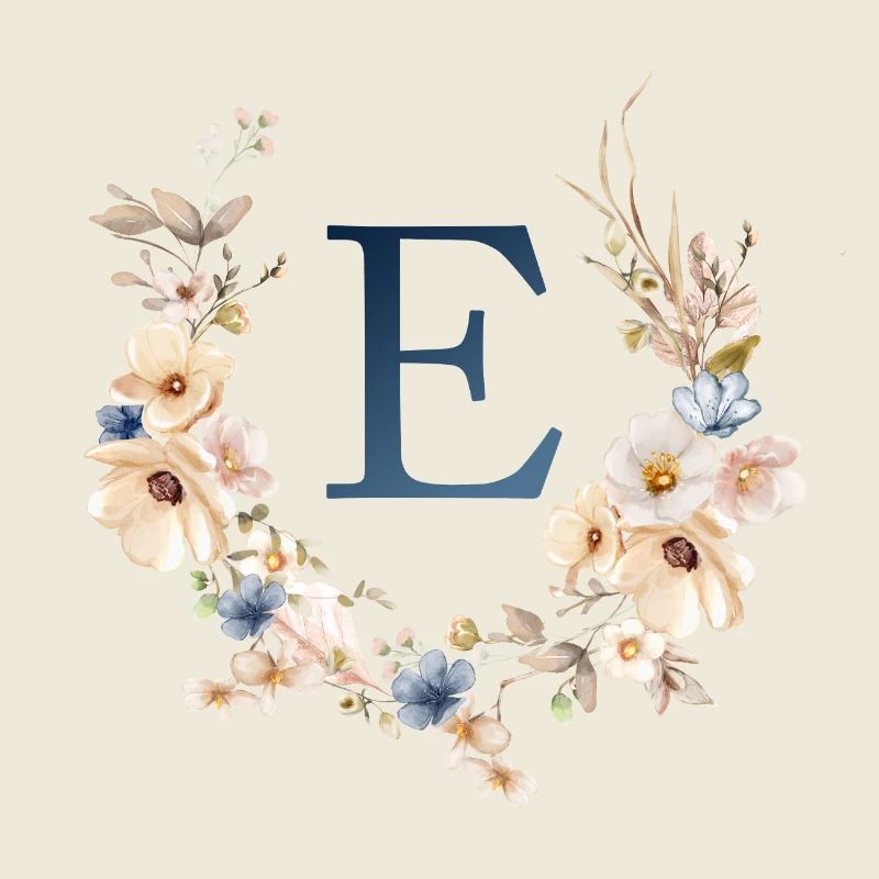 E Monogram, Floral, Boho