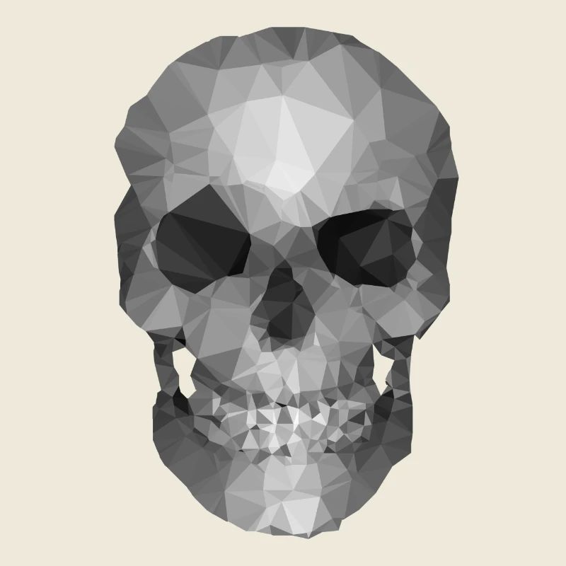 Grey Polygon Skull - Geometric Skeleton Head