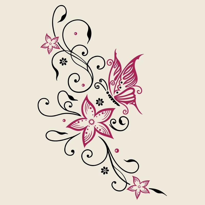 Blumen mit floralem Ornament und Schmetterling