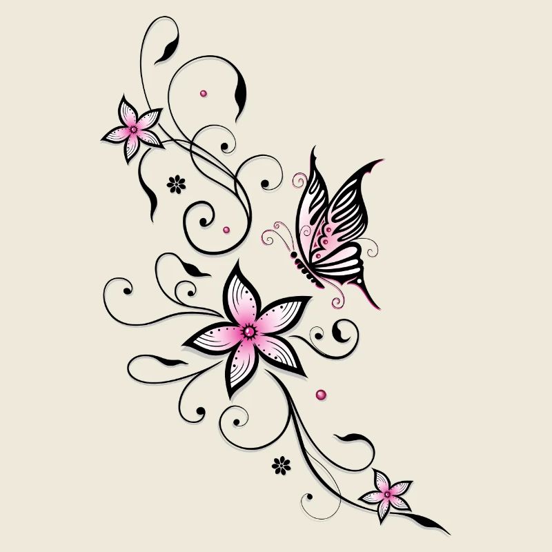 Filigrane Ranke mit Schmetterling und Blumen