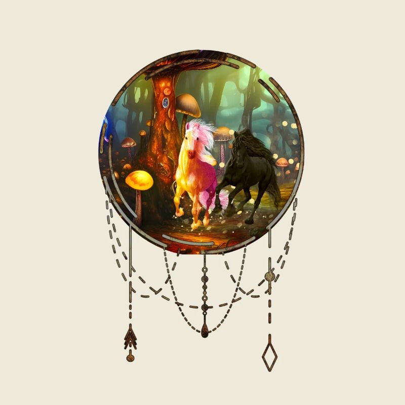 Wunderbare Einhörner in einem Pilzwald