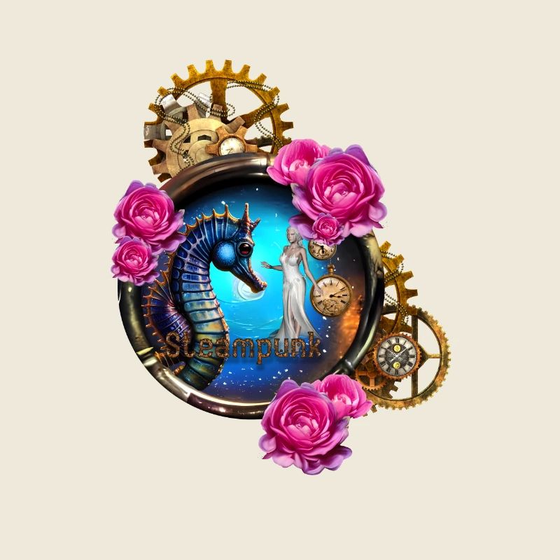 Beautiful steampunk design with seahorses